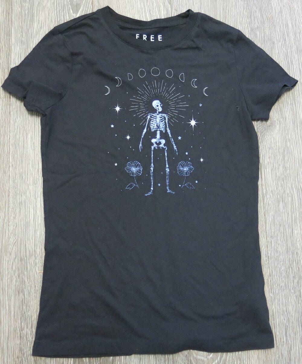 Aeropostale Free State Moon Phase Skeleton T Shirt Size M Black Goth Witchy